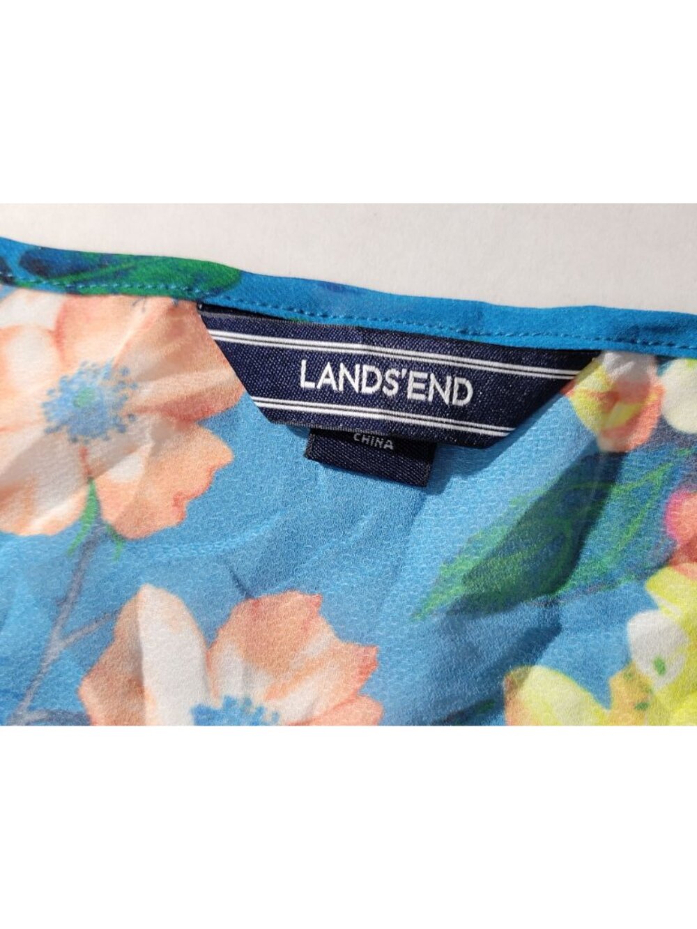 Lands' End womens Floral Sheer Blue Kimono Top With Pom Pom Trim Lightweight - Picture 7 of 10